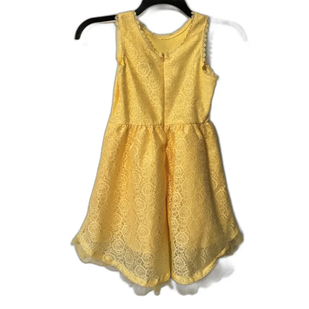 Disney D-Signed Belle Dress Girls M 10/12 Yellow Lace Princess Formal Party
